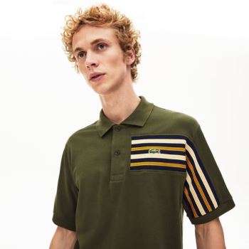 Lacoste L.12.12 Off-Center Stripe Cotton Piqué Polo - Polo Pánské Hnědožlutý Zelene | CZ-VIBlHP